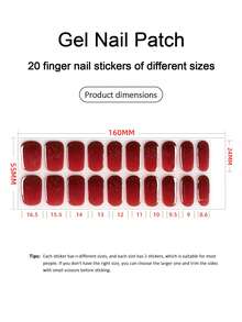半固化凝胶美甲贴，20片装，持久耐用，沙龙级品质，易于粘贴和卸除，需配合UV灯使用 - 酒紅色 - 查看 4