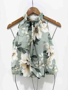Blusa Feminina estilosa Floral gola alta - Verde Menta - Visão 1