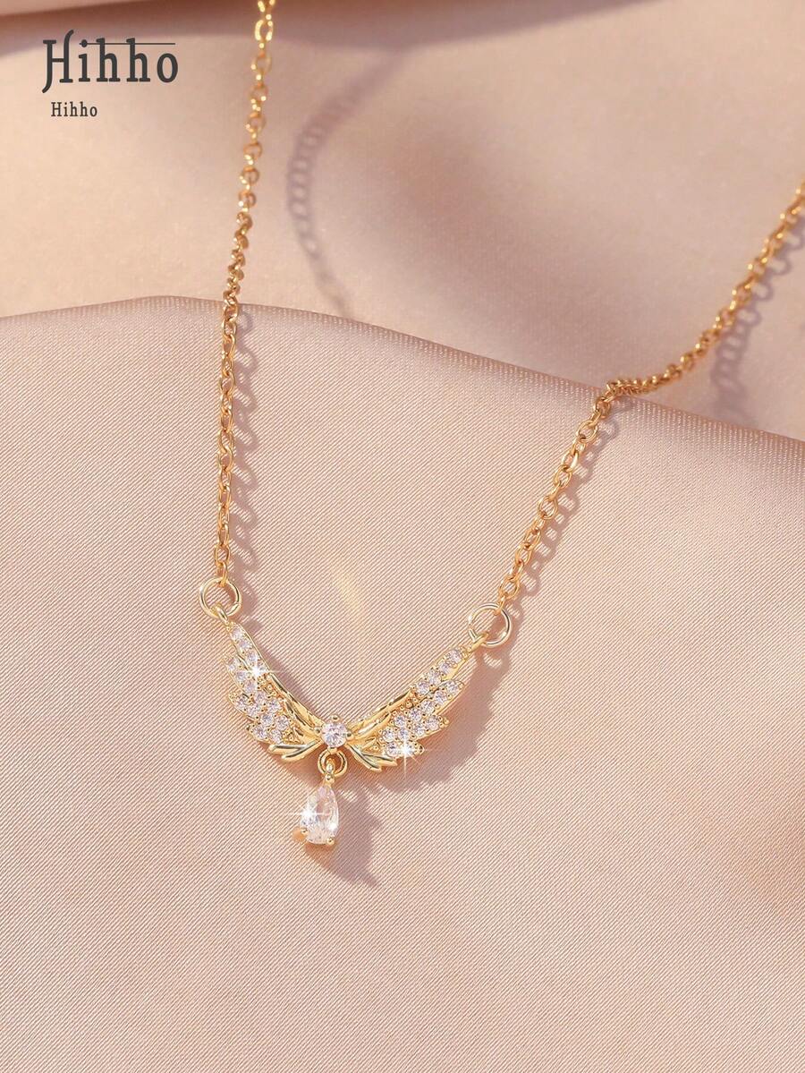 Hihho 1件装奢华天使翅膀水滴项链，独特优雅的颈链，适合约会和工作场合佩戴。 - 翅膀 - 查看 1