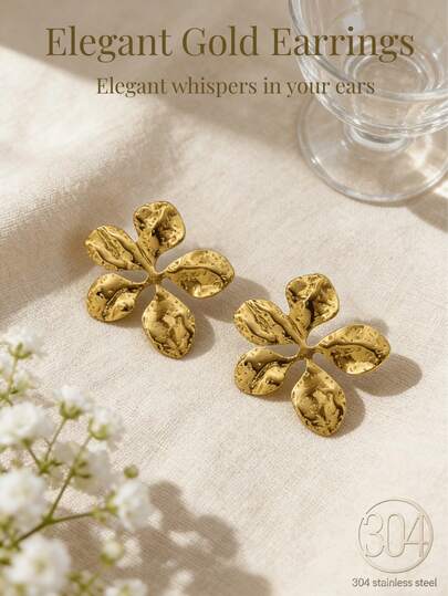 Pendientes elegantes con forma de flor chapados en oro de 18k de acero inoxidable, perfectos para uso diario o fiestas, también ideales como regalos de cumpleaños u ocasiones festivas para mujeres.