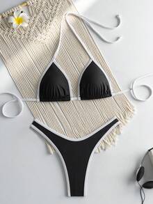 RWX VEST Triangle Bikini With Contrasting Trim And Adjustable Tie 2025 XX574 - Negro - Ver 1