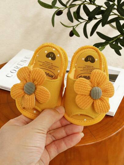 Newborn Infant Girls' Summer Sandals With Flower Bow Soft Bottom Wedding Dress Flat Shoes, Infant Toddler Crib Shoes