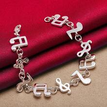 925 Sterling Silver Plated Music Symbol Chain Bracelet For Women Wedding Engagement Party Fashion Jewelry - Silver - View 5