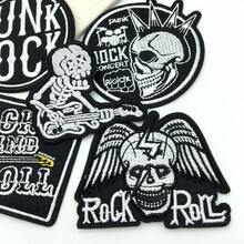 时尚升级：5 件装朋克摇滚吉他刺绣贴片 | 摇滚风刺绣装饰，适用于夹克、乐队 T 恤、包包和鞋子 - C - 查看 5