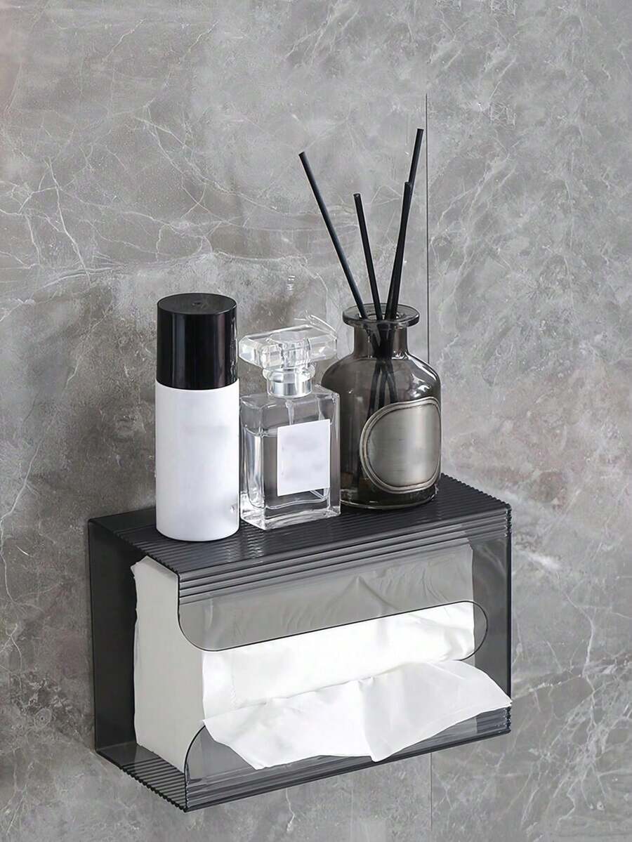 1pc Clear Wall Mounted Toilet Paper Holder - Multicolor - View 1