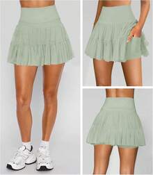 Women's Mini Skirt Skort Flowy Pleated High Waisted Ruffle Tennis Skirts For Women Athletic Skater Golf With Shorts Pockets - Green - View 2