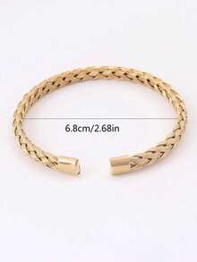 1件极简金色编织手镯 - 复古扭纹开口手镯，可叠戴日常首饰，女士礼物 - 金色 - 查看 5