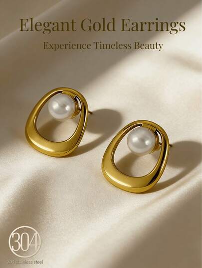 18k Gold-Plated Round Pearl-Style Elegant Stud Earrings For Women, Perfect For Holiday Getaways And Parties, And An Ideal Gift For Celebrations Or Birthdays.Earring Sets,Earrings Women Earring Sets,Luxury,Gold Plated Jewelry,Beach Accessories For Women,Beach Earrings