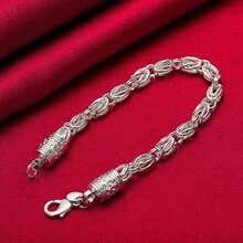 Pulsera con cierre de langosta, cadena plateada de plata esterlina 925 para mujer y hombre, joyería de moda para boda y compromiso - Plateado - Ver 1