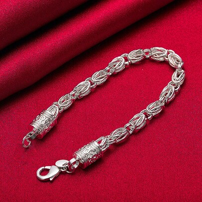 Pulsera con cierre de langosta, cadena plateada de plata esterlina 925 para mujer y hombre, joyería de moda para boda y compromiso
