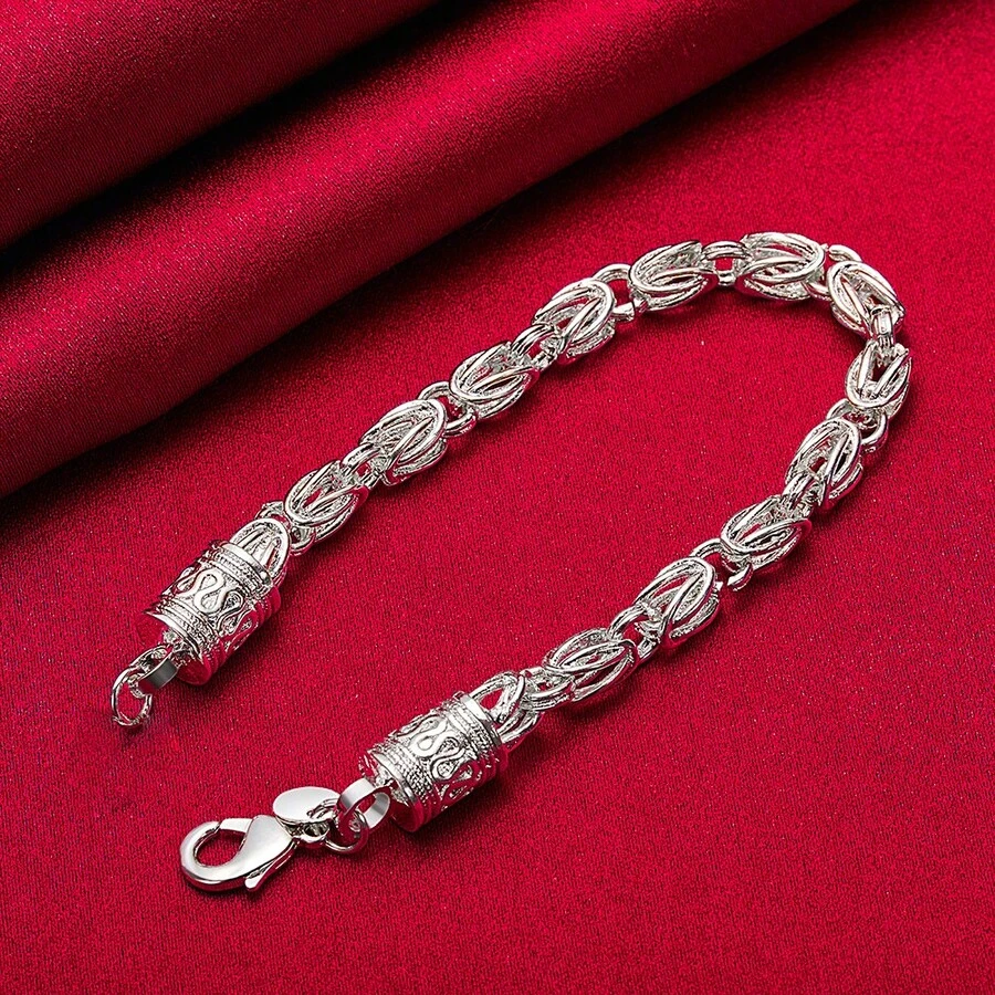 Pulsera con cierre de langosta, cadena plateada de plata esterlina 925 para mujer y hombre, joyería de moda para boda y compromiso - Plateado - Ver 1