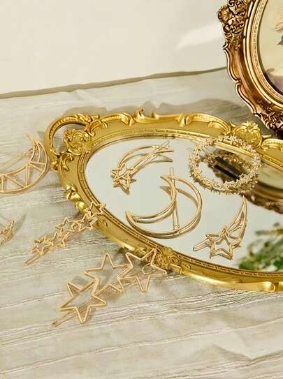 Cirelle 10个金属镂空星星发夹和6个月亮星星发夹组合套装，5个日月星辰图案锌合金发夹，四季皆宜，发饰，头饰，女士发饰