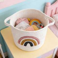 Inwagui 彩虹收纳篮，小型编织绳篮，家居装饰篮，收纳篮，适用于浴室、卧室、客厅、婴儿房、玩具篮、礼品篮，7.9 x 9.8 英寸 / 20 x 25 厘米（白色） - 白色 - 查看 7