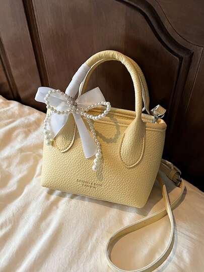 Cute Candy Color Mini Square Bag, Fashion Dopamine Shoulder Bag With Bow Decor, Lovely Lolita Style Handbag For Women
