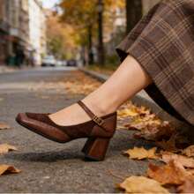 Women's High Heel Thick Sole Single Strap Sandals, French Elegant Style, Available In Burgundy, Graceful And Fashionable - Burgundy - View 8