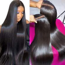 34 Inch 200% Density 15A Straight Blended Human Hair Wigs For Women 13x4 HD Lace Front Wigs Human Hair Staight Lace Frontal Wigs Human Hair Pre Plucked Straight Frontal Lace Wig - Natural & Black - View 3