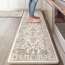 KIMODE Anti Fatigue Kitchen Mats Floor, Boho Floral Kitchen Rugs 17x29.5+17 X47", Cushioned Mats Kitchen Floor, Non Slip Kitchen Floor Mats, Sink, Laundry, Office, Desk Blue Multi E3V1 - 卡其色 - 查看 11