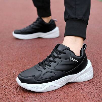 SAILUOPU Unisex Black & White Wedge Platform Sneakers, Letter Print, Lightweight & Comfortable Couple Shoes