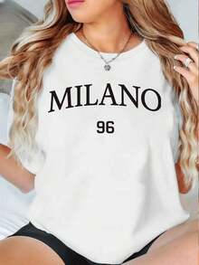 Milano 96 Graphic Casual Women TShirt Soft Cotton, Easy Fit, Comfort Fit, Casual, Unique Graphic Print - 白色 - 查看 1