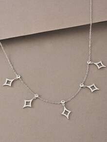 1 chiếc dây chuyền bạc, thiết kế đồng khảm đá Zirconia đa năng, phù hợp cho đeo hàng ngày, các buổi họp mặt và hẹn hò, tôn lên vẻ thanh lịch. - Bạc - Xem 3
