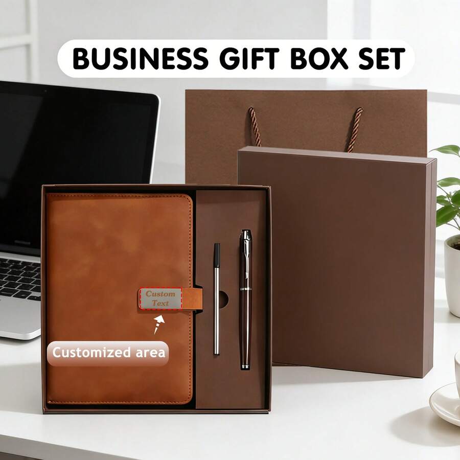 1 Set Personalized A5 Journal And Pen Set | Custom Notebook For Men And Women | For Office School & Daily Notes | Personalized Gift - Black - View 1