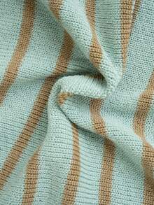 Women's Knit Top, Stylish Slimming Striped Contrast Color V-Neck Knit Sweater, Short Sleeve Summer - Blue - View 11