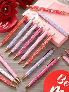 6pcs/Set Elegant Women's Ballpoint Pens, Cute Shiny Ballpoint Pens, Exquisite Gift Pens, Diary Pens, Suitable For Office, School, Valentine's Day, Thanksgiving, Graduation Ceremony, Metal Pen Tip, Round Pen Body, Fashionable Shiny Design - Multicolor - View 11