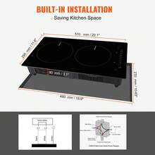 Electric Cooktop, 2 Burners, 12" Induction Stove Top, Built-In Magnetic Cooktop 1800W, 9 Heating Level Multifunctional Burner, LED Touch Screen W/ Child Lock & Over-Temperature Protection - 黑色 - 查看 6