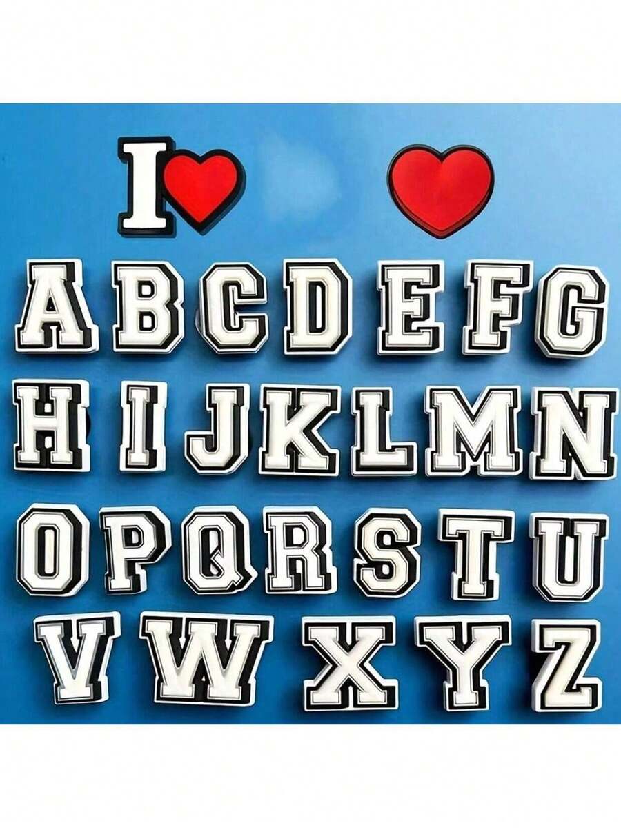 28pcs Letters Series Shoe Charms Set, PVC Shoe Decorations For Beach Bag, Shoe Accessories Charms, Gift Idea For Birthday Christmas Valentine's Day Halloween Party Favors - Multicolor - View 1