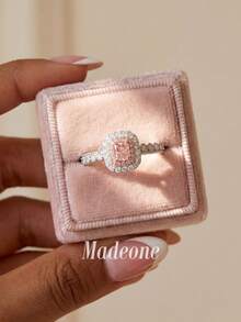 Stylever 1 chiếc nhẫn kim cương hồng lấp lánh, bạc sterling S925 đính đá Cubic Zirconia, sang trọng và tinh tế, trang sức cao cấp, quà tặng nhẫn cưới/nhẫn đính hôn. - Bạc - Xem 2