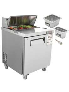 Sandwich Prep Table, 7.42 Cu. Ft. Salad Single-Door Refrigerated Prep Table, 28-Inch Food Prep Fridge, Commercial Stainless Steel Prep Refrigerator Table For Restaurant, Bar, Shop, Silver - 銀色 - 查看 8