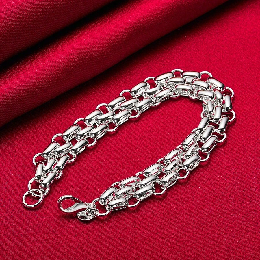 925 Sterling Silver Plated Lnterlocking Circle Bracelet Chain For Women Fashion Charm Wedding Engagement Jewelry - Silver - View 1
