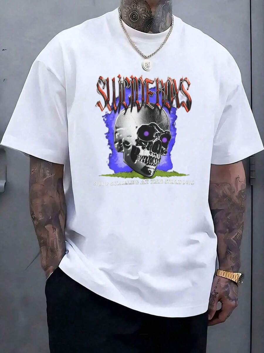 Suicideboy Era Tour Graphics Print T-Shirts For Men Harajuku Hip Hop Rock Style T Shirts Unisex Fashion Oversized Street T Shirt Tee Comfortable Comfortable Streetwear,Suicideboy Skeleton Graphic 100% Cotton Print T-Shirt,Halloween Funny Graphic, Sports Leisure Tee,Soft Cotton - 白色6 - 查看 1