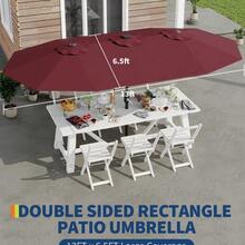13 FT Large Double-Sided Rectangle Patio Umbrella – Crank Handle & Tilt Adjustment, Waterproof Polyester Canopy for Garden/Pool - burdeos - Ver 5