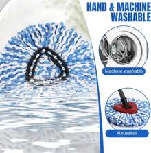 3 Pcs Spin Mop Replacement Heads, 360° Easy Wring Spin Mop 100% Microfiber Refill, Easy Cleaning Spin Mop Heads, 2 Tank System Replace Head For Easy House Cleaning Floor Mopping, Blue&Amp;White - ColorA - 查看 4