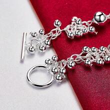 925纯银镀层葡萄造型光滑珠链手链，时尚女士结婚订婚礼物礼物 - 銀色 - 查看 4