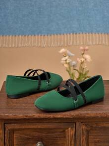 女士时尚方头低帮绿色鞋，休闲办公百搭鞋，户外休闲高端优雅平底玛丽珍芭蕾舞鞋，夏季 - 綠色 - 查看 6
