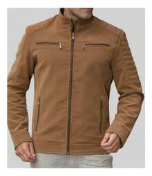 Men's Nubuck Leather Jacket With Fur Lining - Camel - View 2