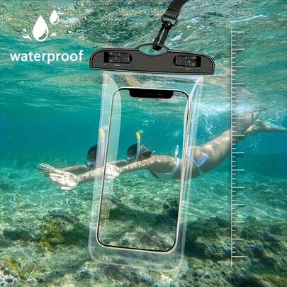 1pc Waterproof Luminous Touch Screen Phone Pouch, Beach Travel Waterproof Phone Bag, Silicone Sealed Anti-Sand Phone Protective Case, Universal Self-Sealing Waterproof Cover, Suitable For Swimming, Beach, Diving, Photography, Rafting, Transparent Waterproof Phone Case