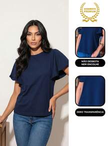 Women's Basic Blouse, 100% Cotton, With Elegant, Comfortable, Lightweight, Stylish, And Modern Godet Sleeves. - 藏蓝色 - 查看 5