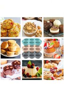 6杯硅胶煎饼模具，不粘耐热煎饼烤盘，圆形煎饼纸杯蛋糕模具，厨房烤箱蛋糕模具，硅胶烤盘，硅胶冰格，不粘迷你面包烤盘 - 彩色 - 查看 6