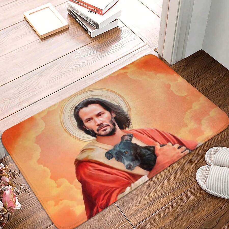 Jesus Saint Meme Keanu Reeves Front Door Floor Entrance Mat Outdoor Bathroom Kitchen Doormat Toilet Carpet Rug - 1PC - 查看 1