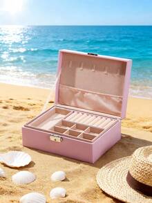 1个带钥匙锁的优雅首饰盒，大容量，配有可拆卸托盘，可放置耳环和手镯，柔软的天鹅绒内衬，仿皮外层——送给女性的绝佳礼物，防水双层PU皮革首饰收纳盒，带锁，便携式首饰展示架，手表盒 - 彩色 - 查看 14