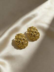 1 Pair Stainless Steel Braided Style Elegant Women's Stud Earrings, Perfect For Holiday Outings And Parties, Also An Ideal Gift For Celebrations Or Birthdays - Gold - View 4