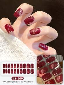 Tiras de gel de uñas semi curadas, 20 piezas de envoltorios de calidad de salón de larga duración, pegatinas de gel de uñas fáciles de aplicar y quitar con luz UV - Rojo - Ver 2