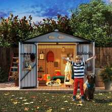 YOPTO 8x8 SF Outdoor Storage Shed,Metal Shed With Lockable Doors &Amp; 4 Daylight Windows,Garden Tool Shed W\/Air Vents &Amp; Sloped Roof, Ideal For Backyard,Patio,Lawn,White - ColorF - 查看 3