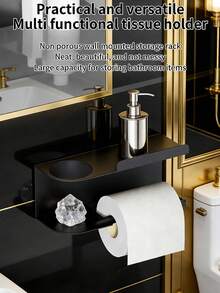 This No-Drill Wall-Mounted Tissue Holder Can Not Only Be Used As A Tissue Box, But Also As A Phone Stand, Suitable For Bathroom And Other Scenarios. Self-Adhesive Bathroom Roll Paper Holder With Phone Stand, Wall-Mounted Toilet Paper Rack - Bathroom Tissue And Towel Rack - Multicolor - View 11