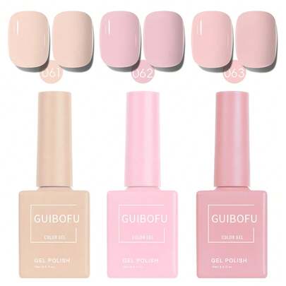 GMUME 3Pcs/Set 15ml Sheer Nude Pink Gel Polish, Milky Skin Tone Baby Pink, French Manicure Base Color, Natural Office Daily Look, Soak Off UV LED Varnish, Requires Base Top Coat