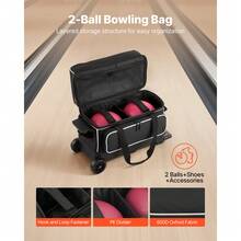 Accesorios de bolos - Tasche mit integriertem Trolley, 2 Bälle, Schwarz-Weiß - Ver 2