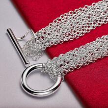 Pulsera de cadena de múltiples líneas con corazón plateada en plata de ley 925 para mujer y hombre, joyería para boda, compromiso y fiesta - Plateado - Ver 4